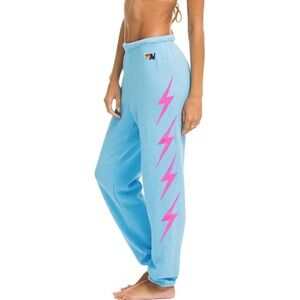 Aviator Nation Women's Lightweight Bolt Sweatpants In Neon Pink Size Small